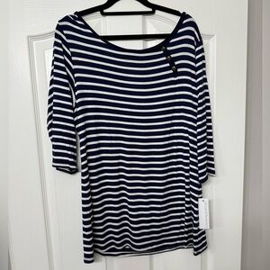 Loveappella Navy and White Striped Long Sleeve Top NWT